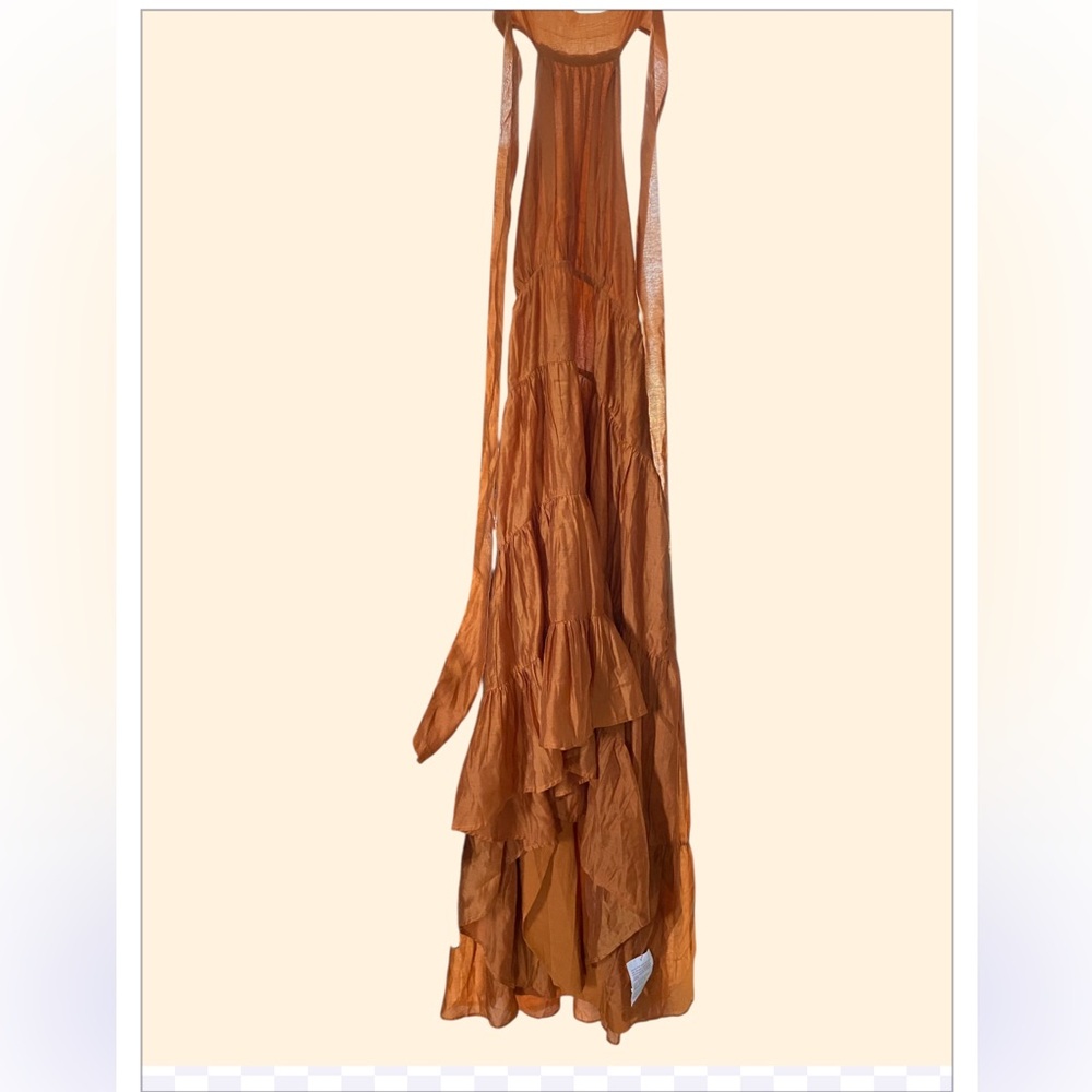 ASOS Elegant Bronze Orange Hi-Low Halter Dress - Picture 4 of 7